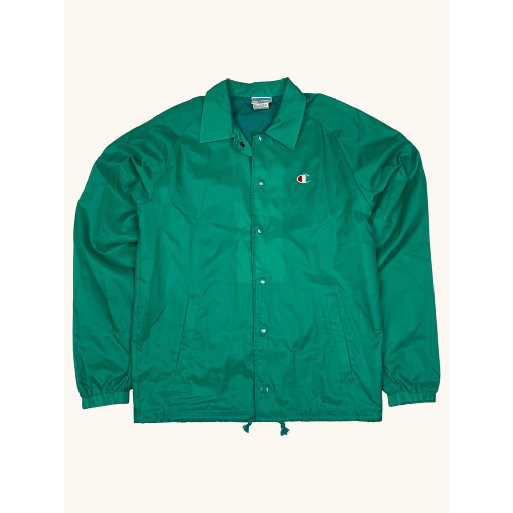 Champion Mens Coaches Jacket Green Snap Front Windbreaker Small Logo V0455 S